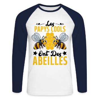 Les Papys Cools Ont Des Abeilles Cadeau Apiculteur - T-shirt baseball manches longues Homme - blanc/marine - Devant - Nik (191cm)