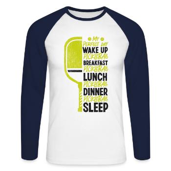 Pickleball Vintage My Perfect Day - Unisex Baseballshirt langarm - Weiß/Navy - Vorne - Nik (191cm)