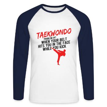 Koreanischer Kampfsport Taekwondo - Unisex Baseballshirt langarm - Weiß/Navy - Vorne - Nik (191cm)