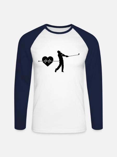 Golf heartbeat - Unisex Long Sleeve Baseball T-Shirt - white/navy