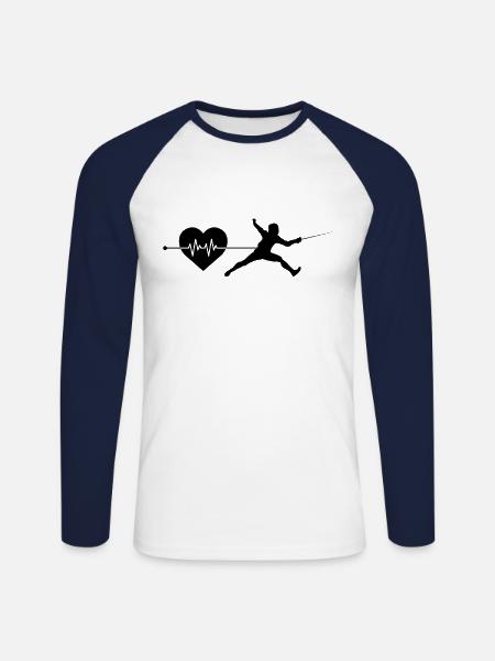Fechten Herzschlag - Unisex Baseballshirt langarm - Weiß/Navy
