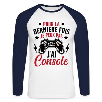 Humour la derniere fois je peux pas j'ai console - T-shirt baseball manches longues Homme - blanc/marine - Devant - Nik (191cm)