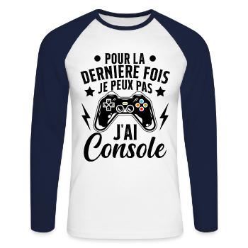 Humour la derniere fois je peux pas j'ai console - T-shirt baseball manches longues Homme - blanc/marine - Devant - Nik (191cm)