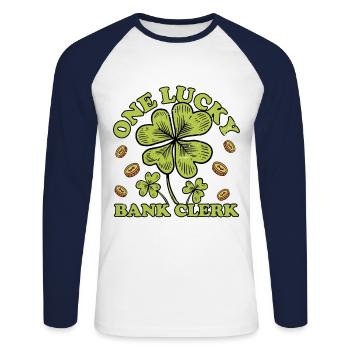 One Lucky Bank Clerk Finance Banker Bookkeeper Cas - Unisex Baseballshirt langarm - Weiß/Navy - Vorne - Nik (191cm)