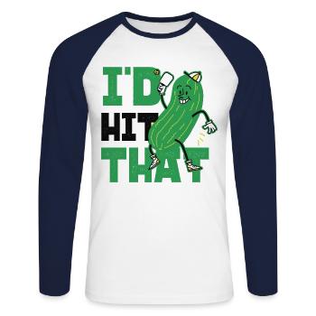 Pickleball Pickle I'd Hit That - Unisex Long Sleeve Baseball T-Shirt - white/navy - Front - Nik (191cm)