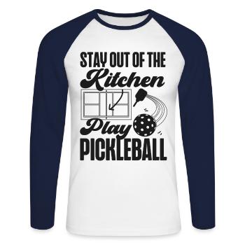 Pickleball Restez en dehors de la cuisine - T-shirt baseball manches longues Homme - blanc/marine - Devant - Nik (191cm)