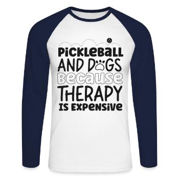 Pickleball Chien Pickleball Et Chiens - T-shirt baseball manches longues Homme - blanc/marine - Devant - Nik (191cm)