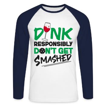 Pickleball Pun Wine Dink - T-shirt baseball manches longues Homme - blanc/marine - Devant - Nik (191cm)
