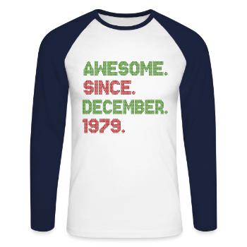 Génial depuis décembre ave de Noël 1979 - T-shirt baseball manches longues Homme - blanc/marine - Devant - Nik (191cm)