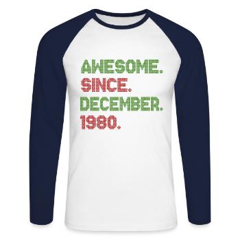 1980 Génial depuis décembre Avenue de Noël - T-shirt baseball manches longues Homme - blanc/marine - Devant - Nik (191cm)