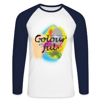 bunte Farben - Unisex Baseballshirt langarm - Weiß/Navy - Vorne - Nik (191cm)