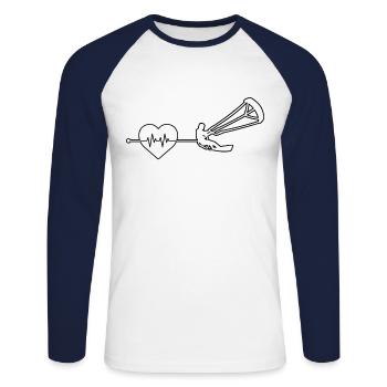 Battement de cœur de kite surf - T-shirt baseball manches longues Homme - blanc/marine - Devant - Nik (191cm)