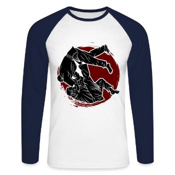 Japanischer Kampfsport Judo - Unisex Baseballshirt langarm - Weiß/Navy - Vorne - Nik (191cm)