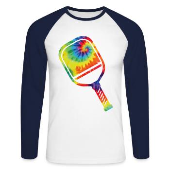Pickleball Paddle Tie Dye Retro - T-shirt baseball manches longues Homme - blanc/marine - Devant - Nik (191cm)