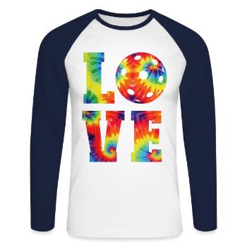 Pickleball Tie Dye 80s90s Love - T-shirt baseball manches longues Homme - blanc/marine - Devant - Nik (191cm)