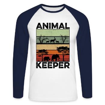 Retro Graphic Animal Keeper Zoo Keeper Animal Love - Unisex Baseballshirt langarm - Weiß/Navy - Vorne - Nik (191cm)