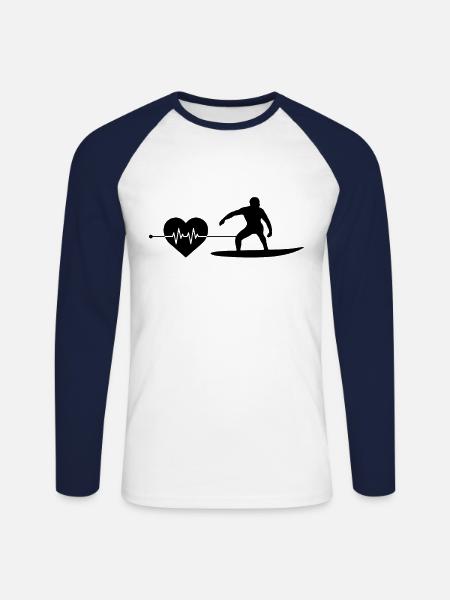 Surfen Herzschlag - Unisex Baseballshirt langarm - Weiß/Navy