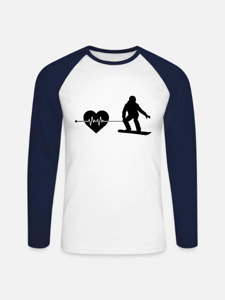 Snowboarding heartbeat - Unisex Long Sleeve Baseball T-Shirt - white/navy
