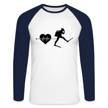 Battement de cœur de plongeur - T-shirt baseball manches longues Homme - blanc/marine - Devant - Nik (191cm)