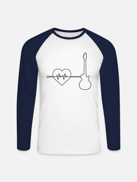 E Guitar Heartbeat - Unisex Long Sleeve Baseball T-Shirt - white/navy