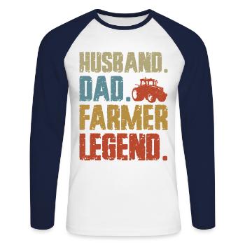 Farming Farmer Dad Father Vintage - Unisex Long Sleeve Baseball T-Shirt - white/navy - Front - Nik (191cm)