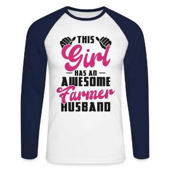 Farming Farmer Husband This Girl - Unisex Baseballshirt langarm - Weiß/Navy - Vorne - Nik (191cm)