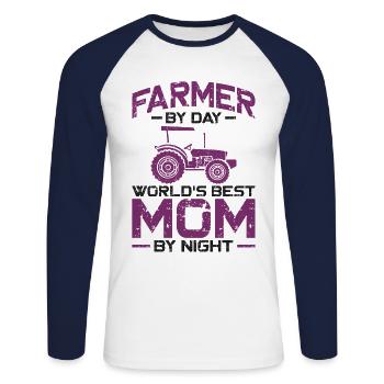 Farming Farmer Mom Mother Vintage - Unisex Baseballshirt langarm - Weiß/Navy - Vorne - Nik (191cm)