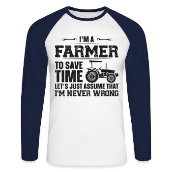 Farming Farmer Vintage Tractor I'm - Unisex Long Sleeve Baseball T-Shirt - white/navy - Front - Nik (191cm)