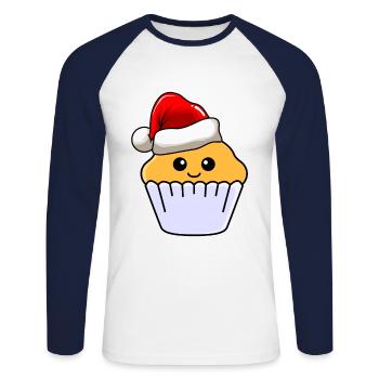 Muffin Weihnachten Comic Xmas - Unisex Baseballshirt langarm - Weiß/Navy - Vorne - Nik (191cm)
