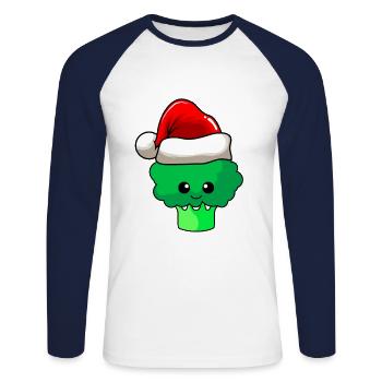 Broccoli Weihnachten Comic Xmas - Unisex Baseballshirt langarm - Weiß/Navy - Vorne - Nik (191cm)