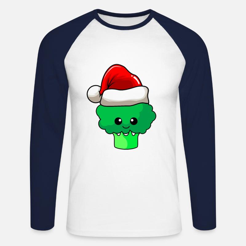 Broccoli Weihnachten Comic Xmas - Unisex Baseballshirt langarm - Weiß/Navy