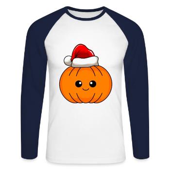 Kürbis Weihnachten Comic Xmas - Unisex Baseballshirt langarm - Weiß/Navy - Vorne - Nik (191cm)