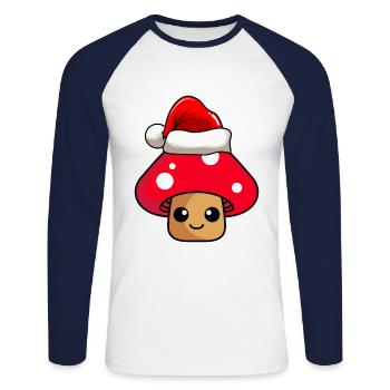 Pilz Weihnachten Comic Xmas - Unisex Baseballshirt langarm - Weiß/Navy - Vorne - Nik (191cm)