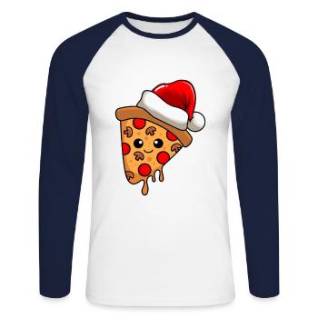 Pizza Weihnachten Comic Xmas - Unisex Baseballshirt langarm - Weiß/Navy - Vorne - Nik (191cm)