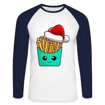 Pommes Weihnachten Comic Xmas - Unisex Baseballshirt langarm - Weiß/Navy - Vorne - Nik (191cm)