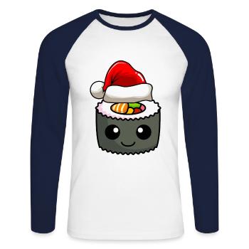 Sushi Weihnachten Comic Xmas - Unisex Baseballshirt langarm - Weiß/Navy - Vorne - Nik (191cm)