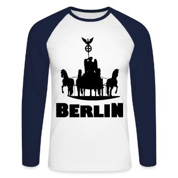 La capitale Berlin - T-shirt baseball manches longues Homme - blanc/marine - Devant - Nik (191cm)