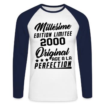 Millésime 2000 Original Cadeau D'anniversaire - T-shirt baseball manches longues Homme - blanc/marine - Devant - Nik (191cm)