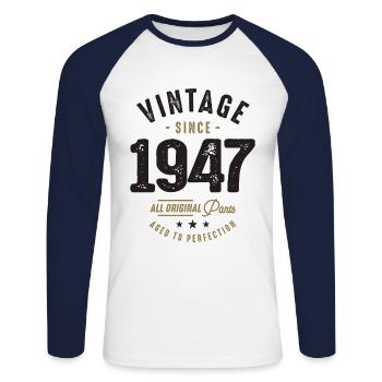 Millésime depuis 1947 75ème anniversaire - T-shirt baseball manches longues Homme - blanc/marine - Devant - Nik (191cm)