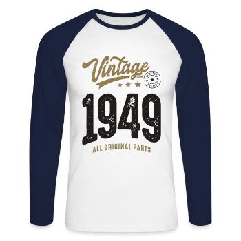 Vintage 1949 73rd Birthday - Unisex Long Sleeve Baseball T-Shirt - white/navy - Front - Nik (191cm)