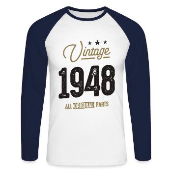 Vintage 1948 74th Birthday - Unisex Long Sleeve Baseball T-Shirt - white/navy - Front - Nik (191cm)