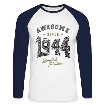 Awesome Since 1944 78th Birthday - Unisex Long Sleeve Baseball T-Shirt - white/navy - Front - Nik (191cm)