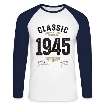 Classique 1945 77e anniversaire - T-shirt baseball manches longues Homme - blanc/marine - Devant - Nik (191cm)