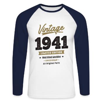 Vintage 1941 81st Birthday - Unisex Long Sleeve Baseball T-Shirt - white/navy - Front - Nik (191cm)