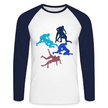 Grappling Martial Arts Wrestling - Unisex Baseballshirt langarm - Weiß/Navy - Vorne - Nik (191cm)