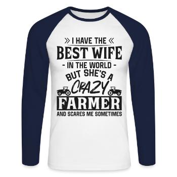 Farming Farmer Wife Vintage - Unisex Baseballshirt langarm - Weiß/Navy - Vorne - Nik (191cm)