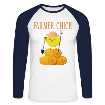 Farming Farmer Girl Chicken Farmer - Unisex Baseballshirt langarm - Weiß/Navy - Vorne - Nik (191cm)