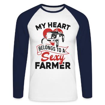 Farming Farmer Girl Wife - Unisex Baseballshirt langarm - Weiß/Navy - Vorne - Nik (191cm)
