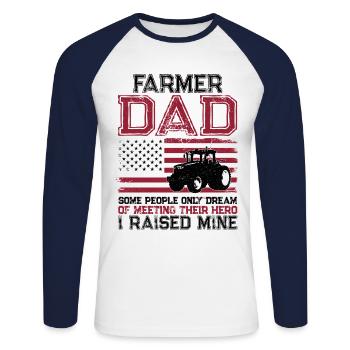 Farming Farmer Dad Father Tractor - Unisex Long Sleeve Baseball T-Shirt - white/navy - Front - Nik (191cm)