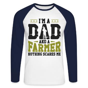 Farming Farmer Dad Father Vintage - Unisex Long Sleeve Baseball T-Shirt - white/navy - Front - Nik (191cm)